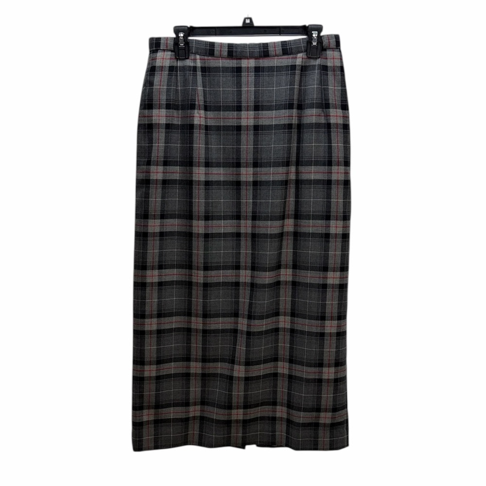 Vtg‎ Pendleton 100% Virgin Wool Gray Plaid Pencil Skirt 12 Pockets Classic